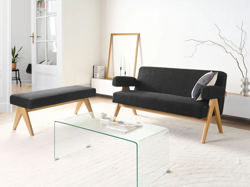 Beliani 2-vietė sofa TAMRE, boucle audinys, juoda / šviesi ruda