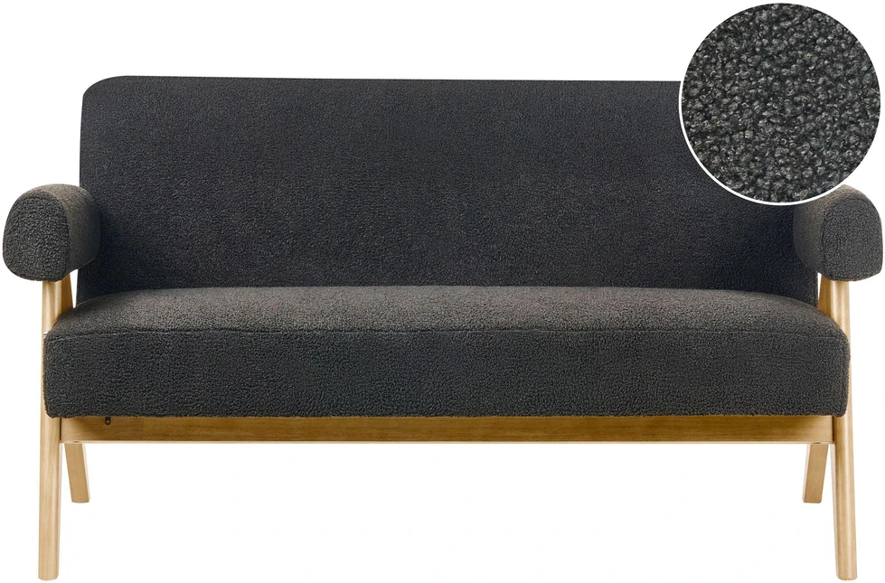 Beliani 2-vietė sofa TAMRE, boucle audinys, juoda / šviesi ruda
