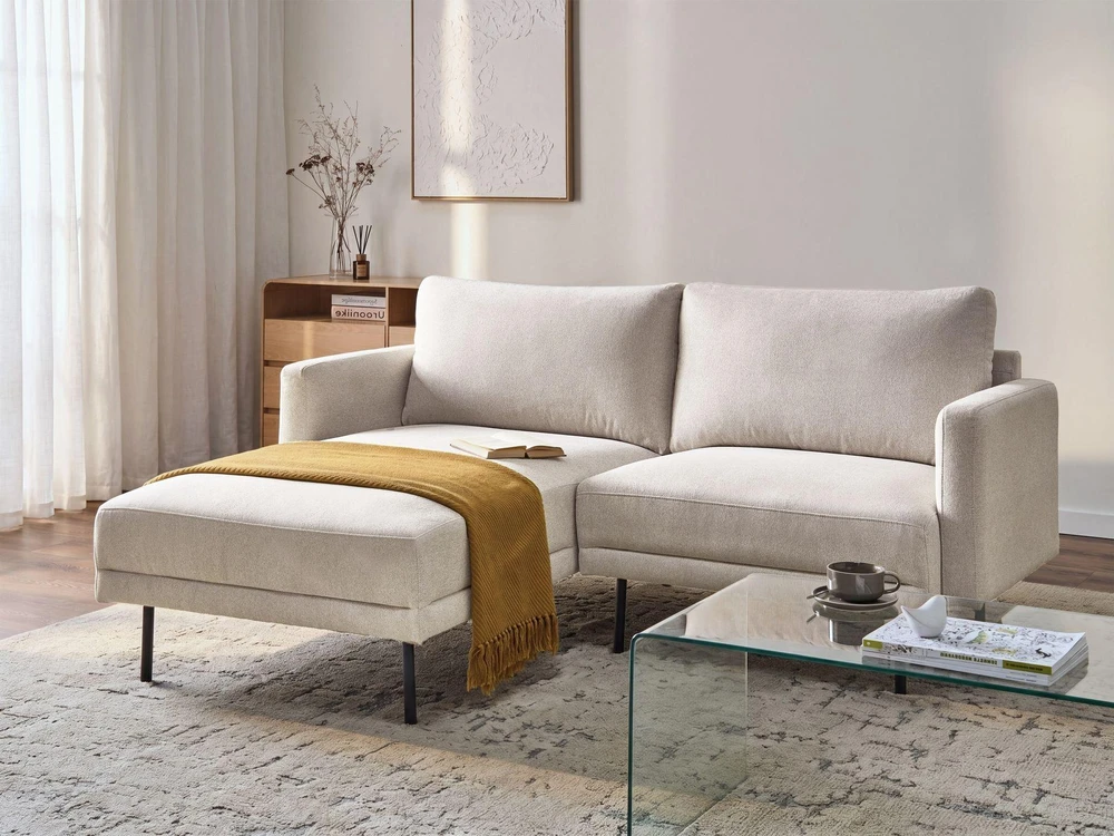 Beliani 2 vietų kampinė sofa BREDA, šviesiai smėlio spalvos, dešininė