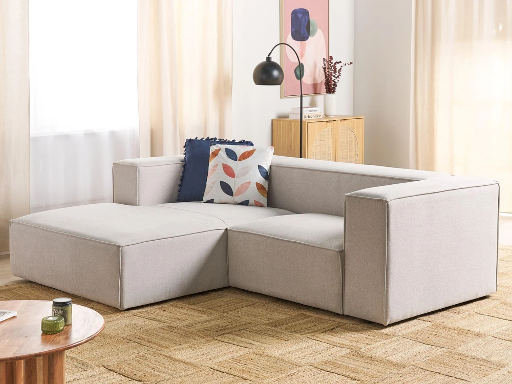 Beliani 2 vietų kampinė sofa VERNON šviesiai smėlio spalvos dešininė