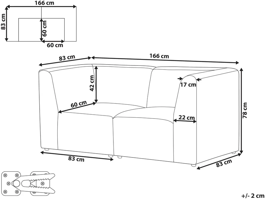 Beliani 2 vietų modulinė sofa LEMVIG, balta, velvetas