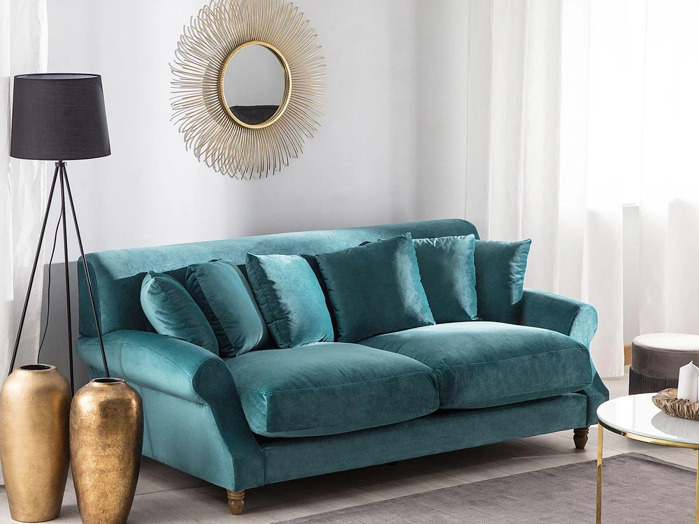 Beliani 2 vietų sofa EIKE veliūrinė, žydros spalvos