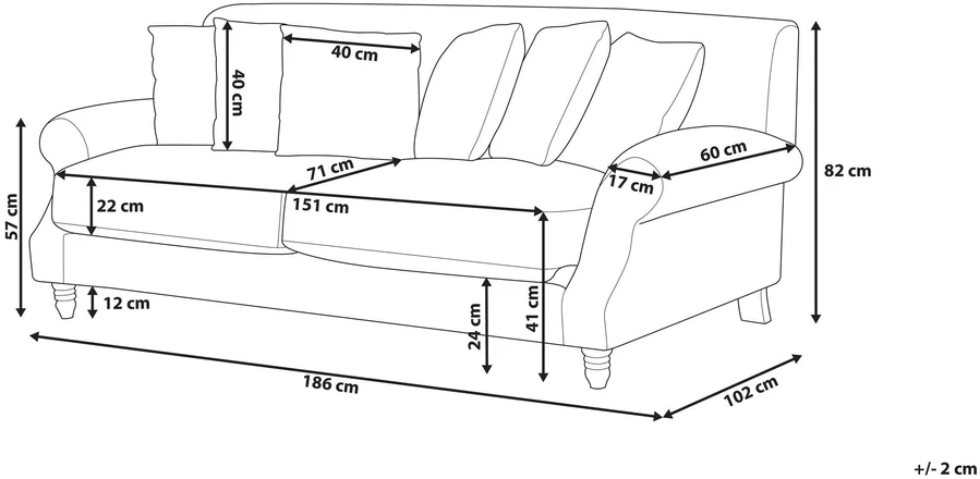 Beliani 2 vietų sofa EIKE veliūrinė, žydros spalvos