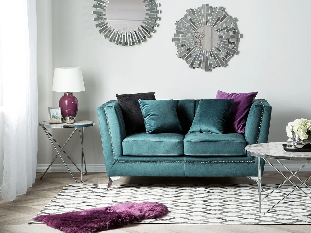 Beliani 2 vietų sofa GAULA, veliūras, žydra