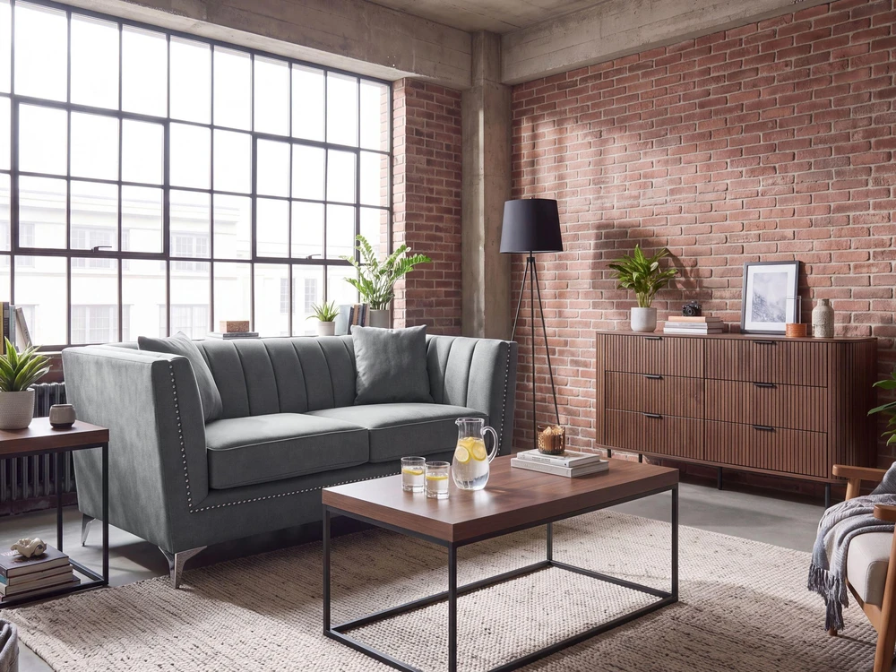 Beliani 2 vietų sofa GAULA, veliūrinė, pilka