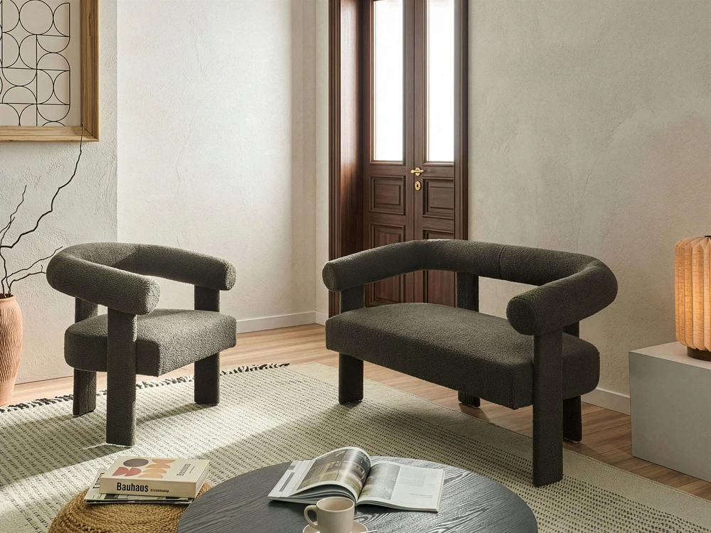Beliani 2 vietų sofa ILBRO bouclé audinio, tamsiai žalia