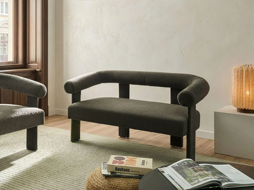 Beliani 2 vietų sofa ILBRO bouclé audinio, tamsiai žalia