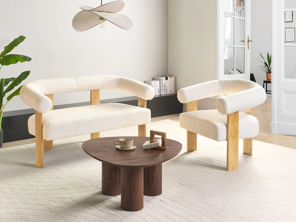 Beliani 2 vietų sofa ILBRO Boucle, kreminė balta / šviesiai ruda