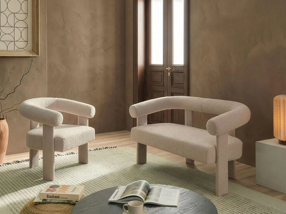 Beliani 2 vietų sofa ILBRO Boucle šviesiai smėlio spalvos