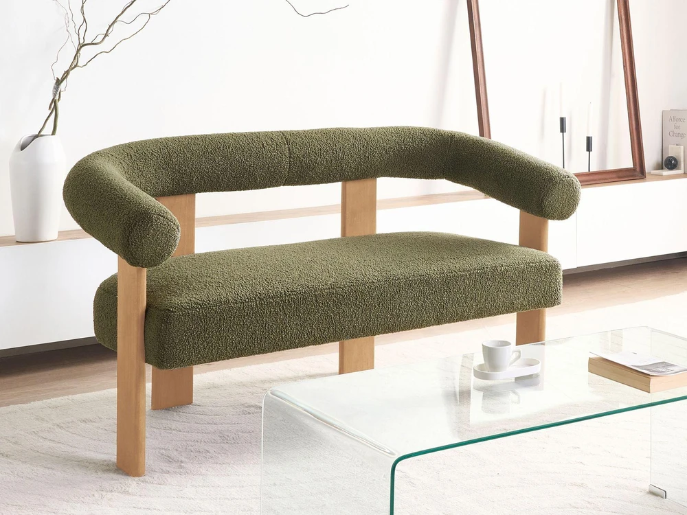 Beliani 2 vietų sofa ILBRO Boucle žalia / šviesiai ruda