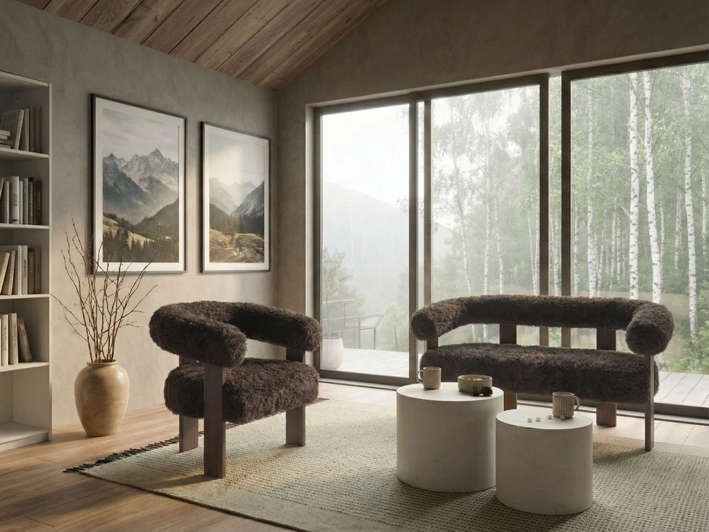 Beliani 2 vietų sofa ILBRO dirbtinis kailis tamsiai ruda