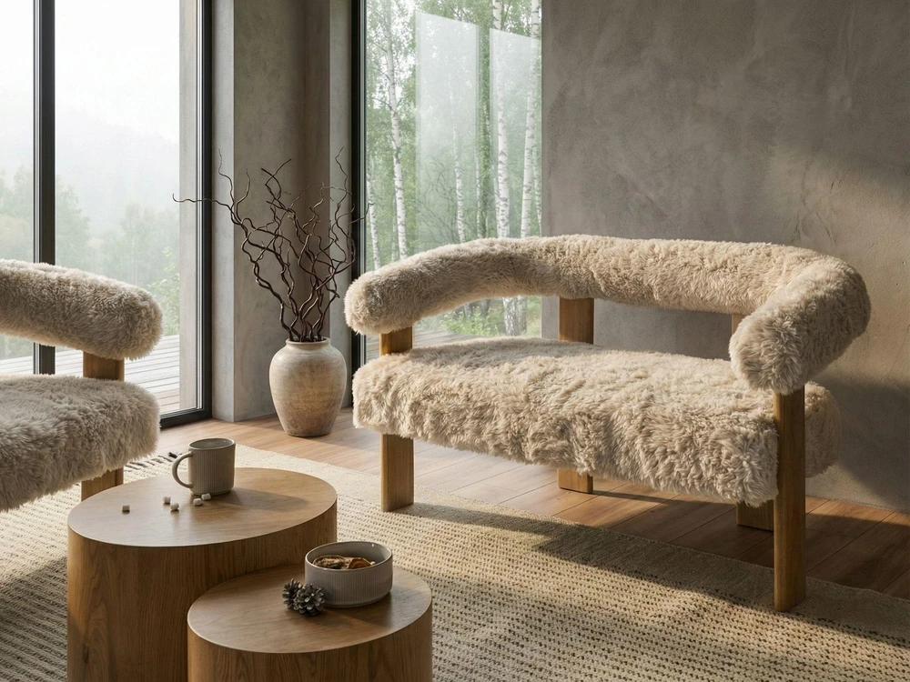 Beliani 2 vietų sofa ILBRO dirbtinis kailis kreminė/šviesiai ruda