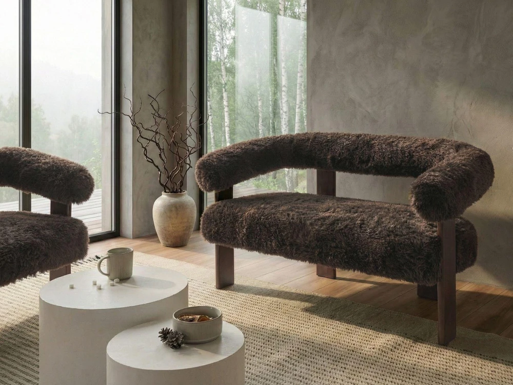 Beliani 2 vietų sofa ILBRO dirbtinis kailis tamsiai ruda