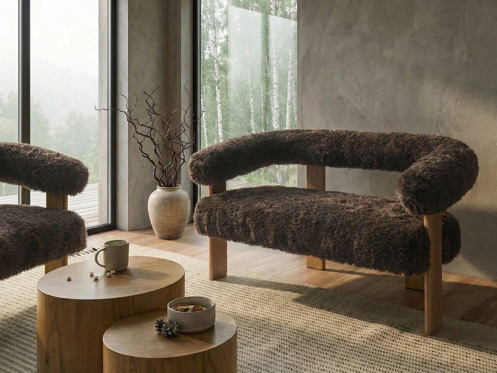 Beliani 2 vietų sofa ILBRO dirbtinis kailis tamsiai rudas / šviesiai rudas