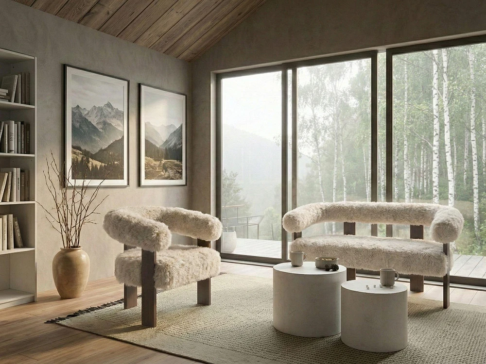 Beliani 2 vietų sofa ILBRO dirbtinis kailis, kreminė/tamsiai ruda