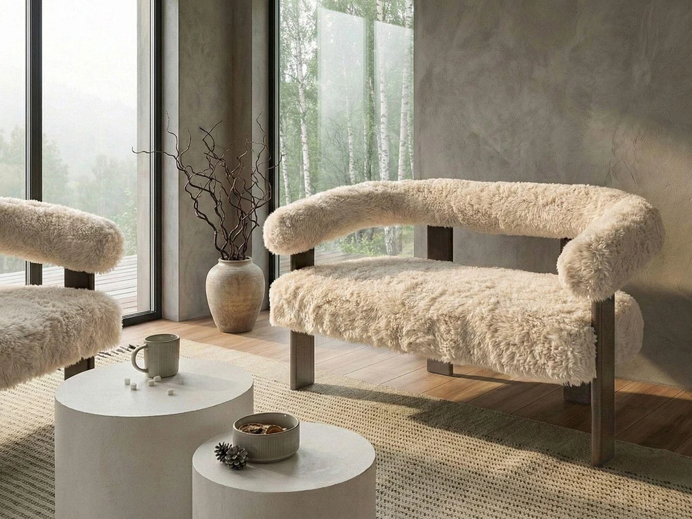 Beliani 2 vietų sofa ILBRO dirbtinis kailis, kreminė/tamsiai ruda