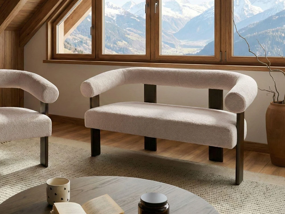 Beliani 2 vietų sofa ILBRO iš audinio Boucle, tamsiai ruda ir smėlio spalvos