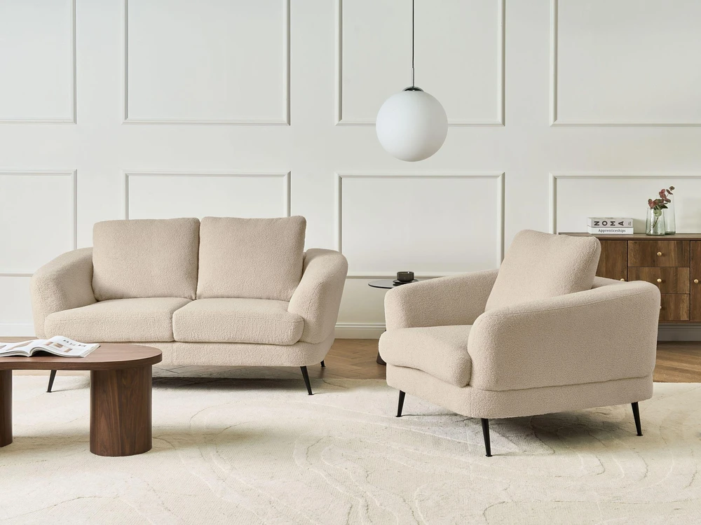 Beliani 2 vietų sofa KJAER Boucle šviesiai smėlio spalvos