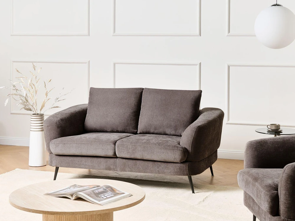 Beliani 2 vietų sofa KJAER, šenilas, smėlio ir pilkos spalvos