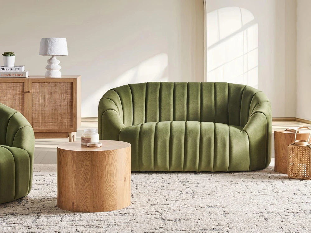 Beliani 2 vietų sofa MALUNG veliūrinė tamsiai žalia