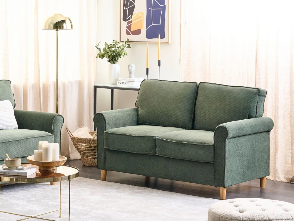 Beliani 2 vietų sofa RONNEBY, kordas, tamsiai žalia