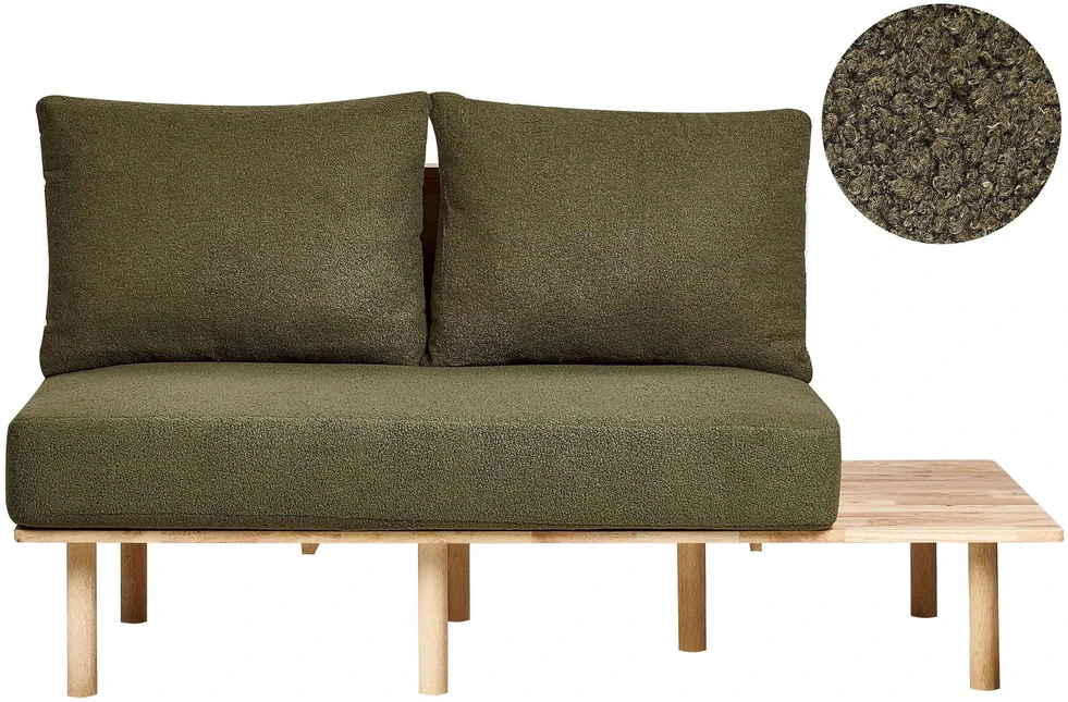Beliani 2 vietų sofa SALO Bouclé tamsiai žalia su staliukais