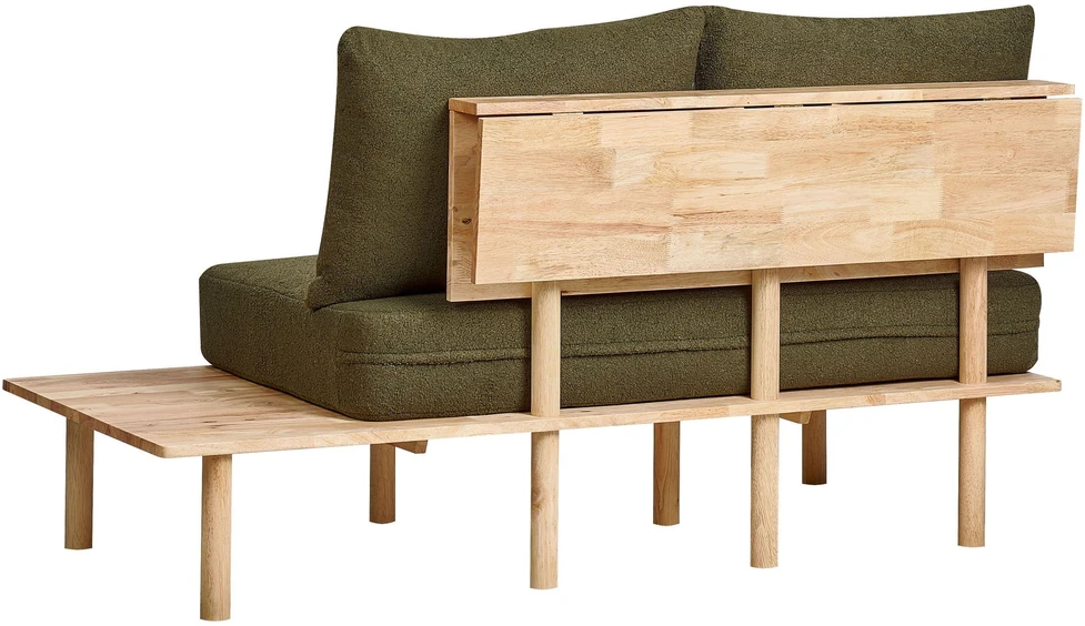 Beliani 2 vietų sofa SALO Bouclé tamsiai žalia su staliukais