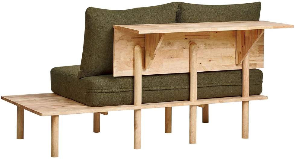 Beliani 2 vietų sofa SALO Bouclé tamsiai žalia su staliukais