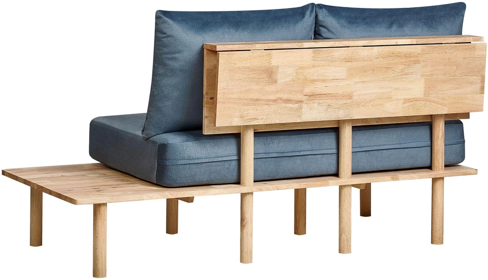 Beliani 2 vietų sofa SALO, mėlyna su staliukais