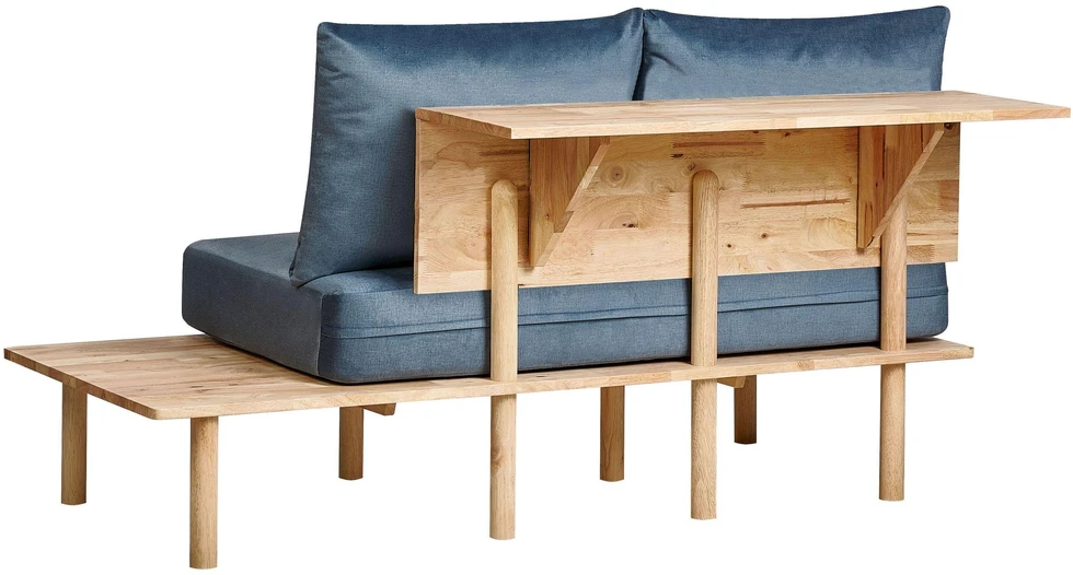 Beliani 2 vietų sofa SALO, mėlyna su staliukais