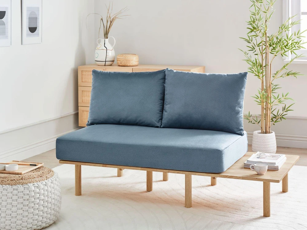 Beliani 2 vietų sofa SALO, mėlyna su staliukais