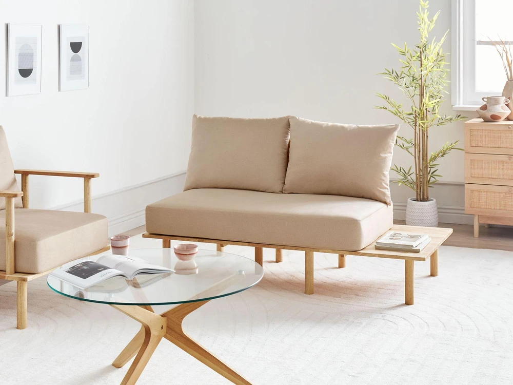 Beliani 2 vietų sofa SALO, smėlio spalvos su staliukais