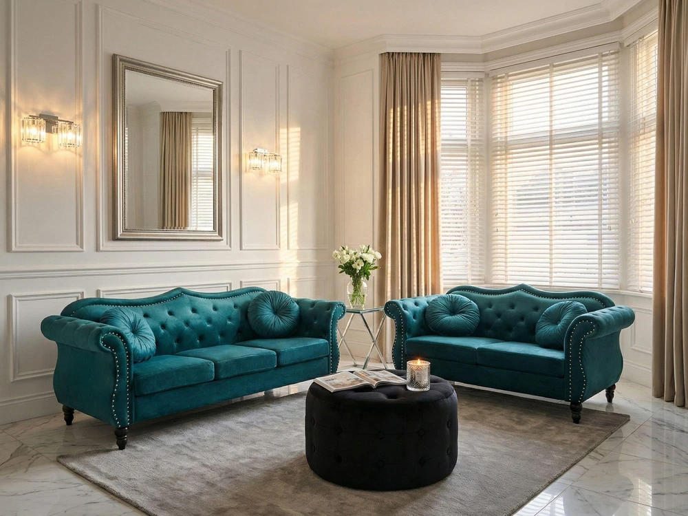 Beliani 2 vietų sofa SKIEN, veliūras, žydra