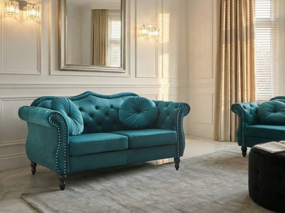 Beliani 2 vietų sofa SKIEN, veliūras, žydra