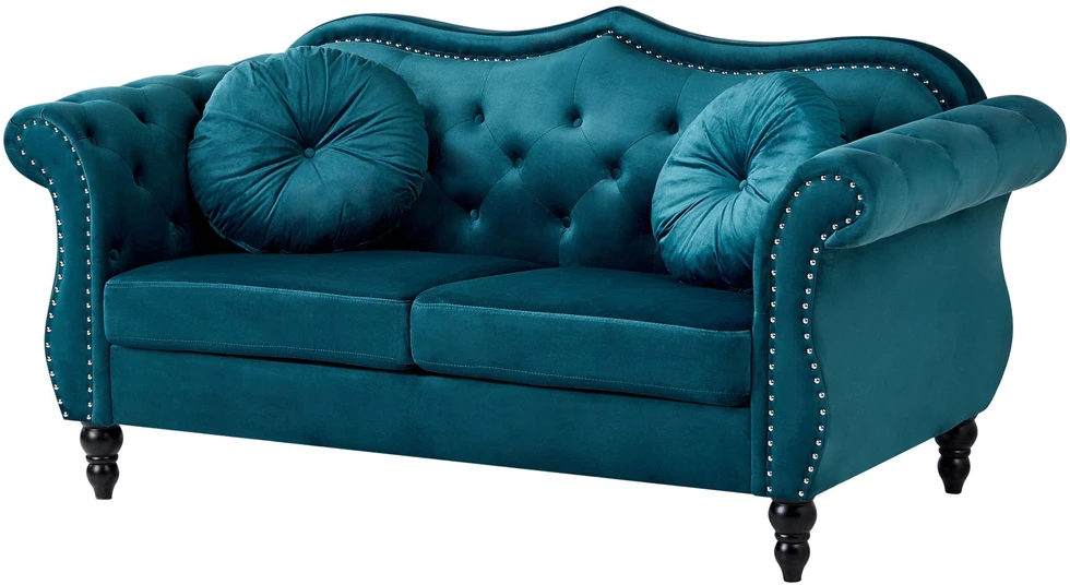 Beliani 2 vietų sofa SKIEN, veliūras, žydra