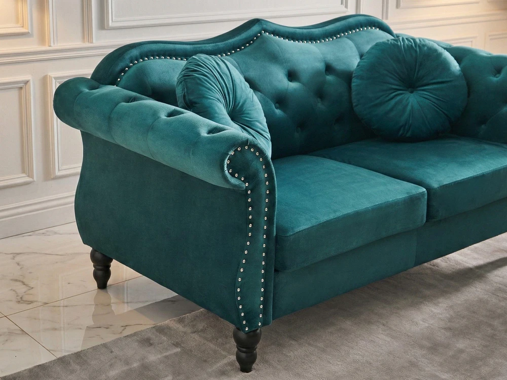 Beliani 2 vietų sofa SKIEN, veliūras, žydra