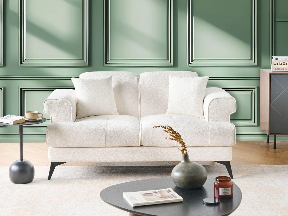 Beliani 2 vietų sofa SKIVE Boucle balta