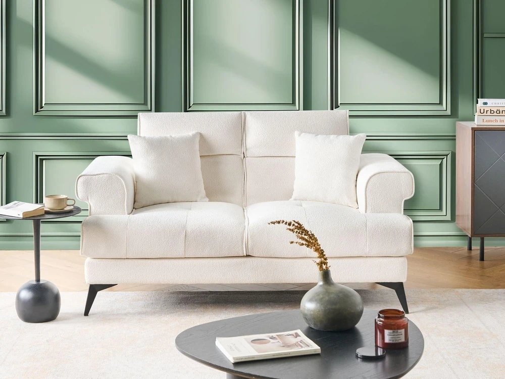 Beliani 2 vietų sofa SKIVE Boucle balta