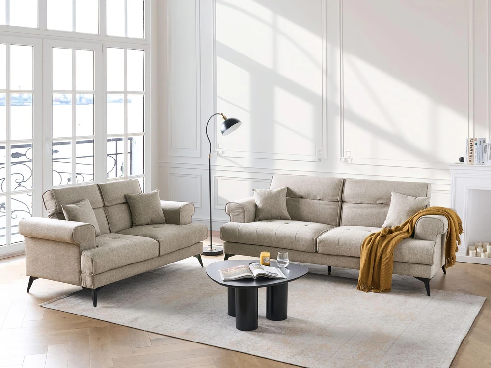 Beliani 2 vietų sofa SKIVE smėlio spalvos ir pilkos spalvos