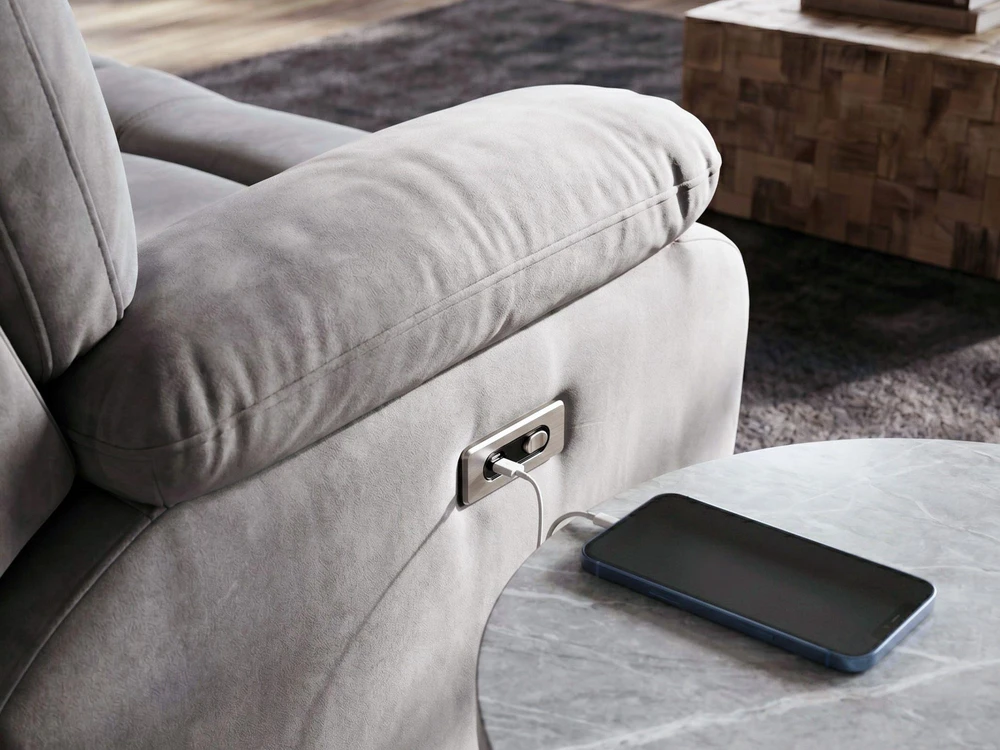 Beliani 2 vietų sofa su elektrine atsipalaidavimo funkcija BERGEN veliūrinė pilka