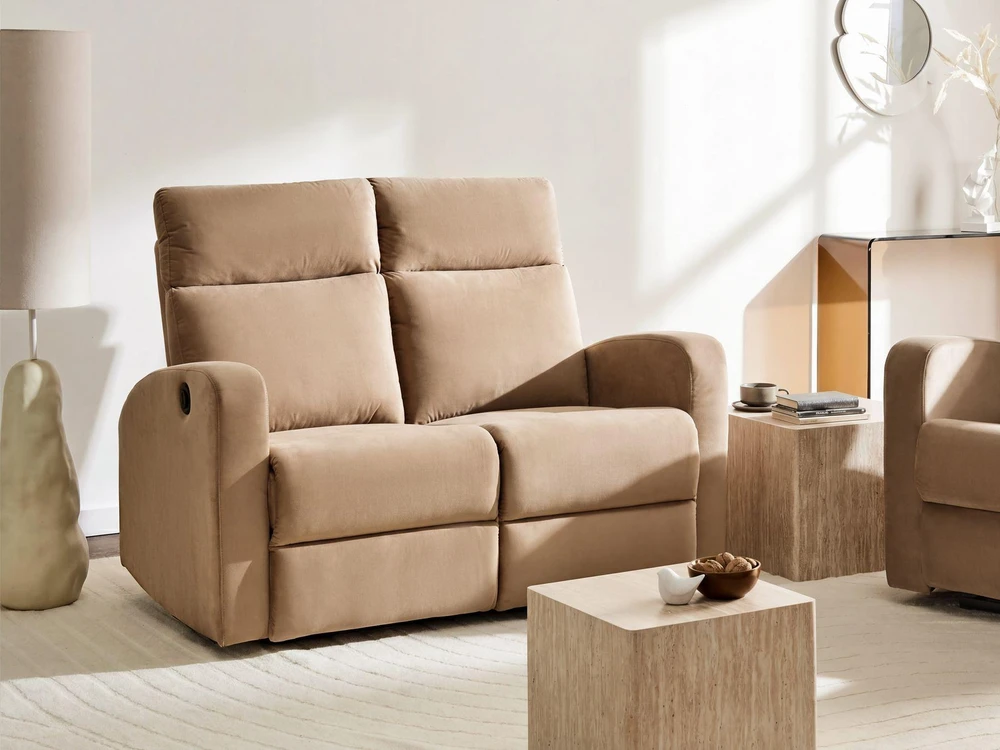 Beliani 2 vietų sofa su elektrine atsipalaidavimo funkcija VERDAL, veliūras, šviesiai ruda