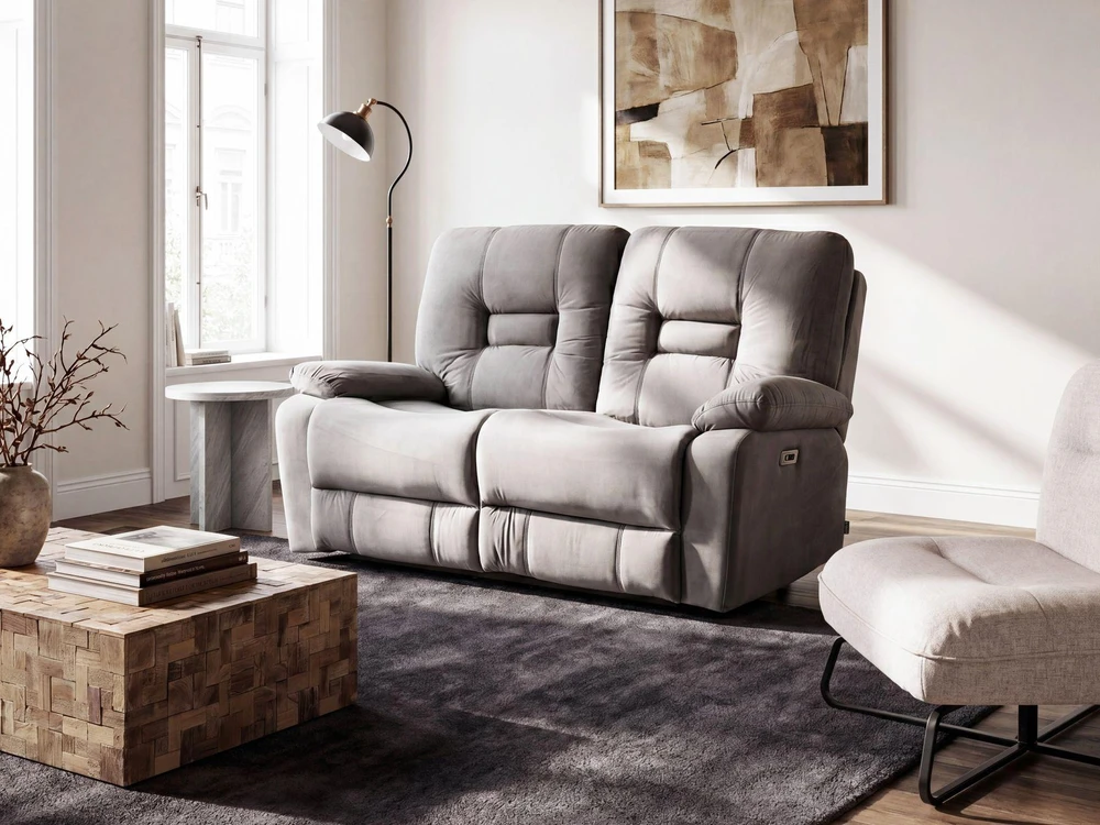 Beliani 2 vietų sofa su elektrine atsipalaidavimo funkcija BERGEN veliūrinė pilka