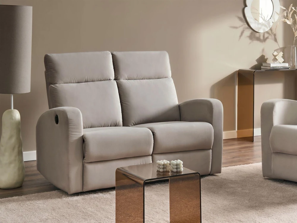 Beliani 2 vietų sofa su elektrine relaksacijos funkcija VERDAL, veliūrinė, smėlio spalvos