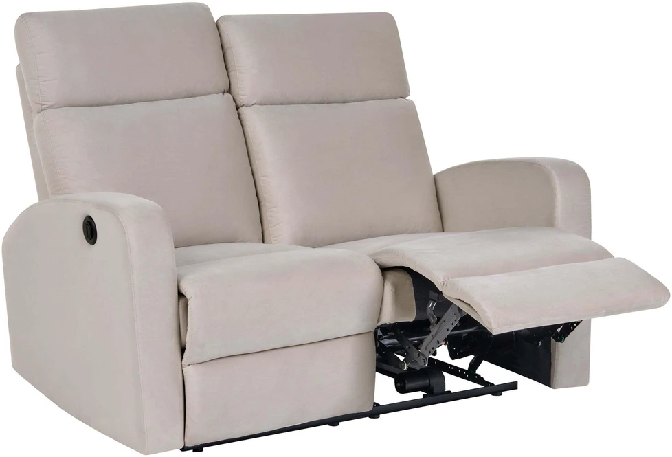 Beliani 2 vietų sofa su elektrine relaksacijos funkcija VERDAL, veliūrinė, smėlio spalvos