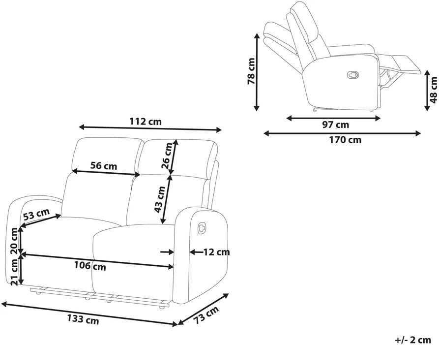 Beliani 2 vietų sofa su elektrine relaksacijos funkcija VERDAL, veliūrinė, smėlio spalvos