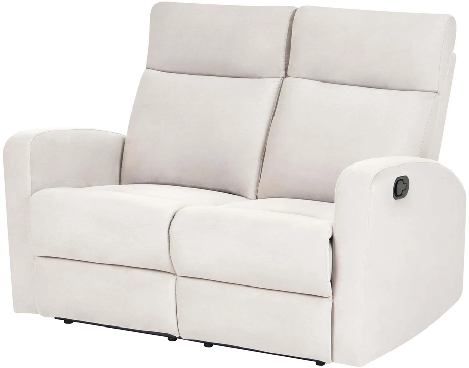 Beliani 2 vietų sofa su manualine relaksacijos funkcija VERDAL, veliūrinė, smėlio spalvos, su ištraukiama kojų atrama