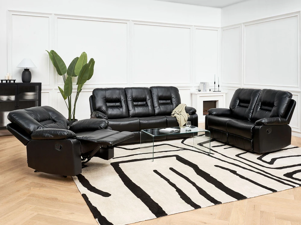 Beliani 2 vietų sofa su rankine atsipalaidavimo funkcija BERGEN, eko oda, juoda