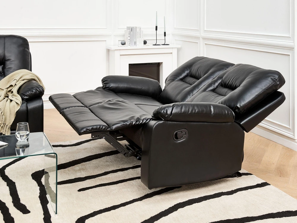 Beliani 2 vietų sofa su rankine atsipalaidavimo funkcija BERGEN, eko oda, juoda