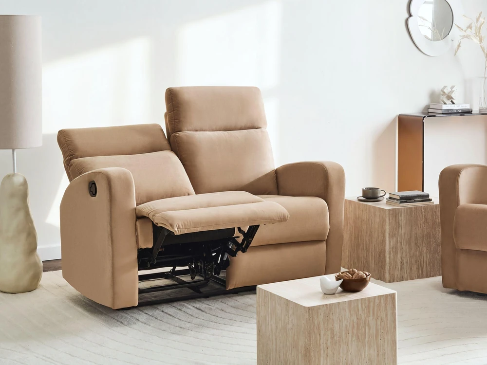 Beliani 2 vietų sofa su rankine atsipalaidavimo funkcija VERDAL, veliūras, šviesiai ruda
