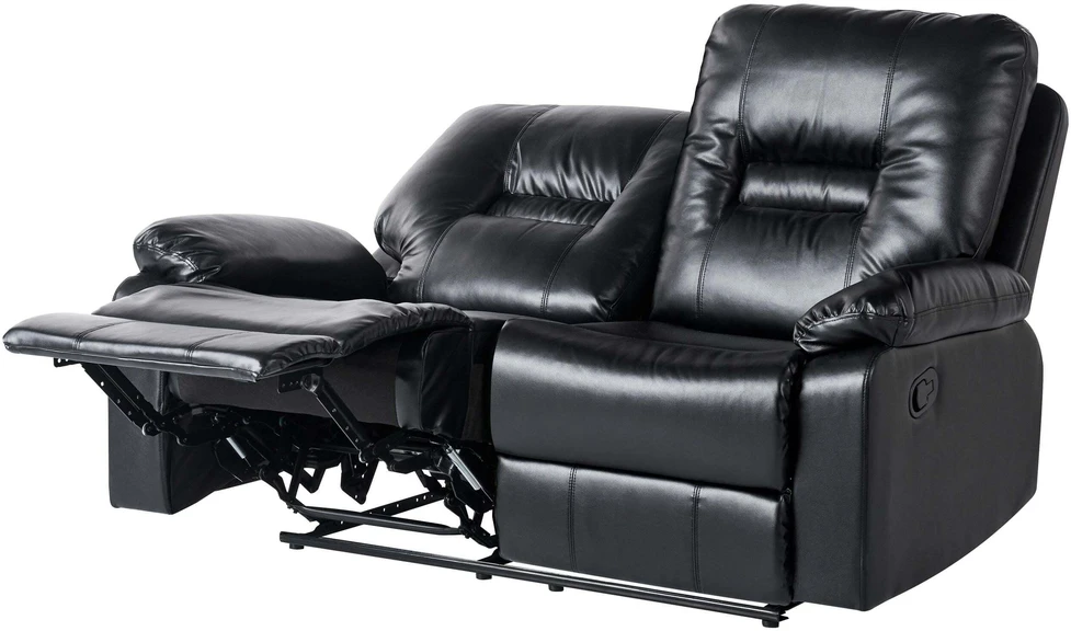 Beliani 2 vietų sofa su rankine atsipalaidavimo funkcija BERGEN, eko oda, juoda
